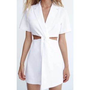 NWT Zara White Blazer Cutout Dress Collar